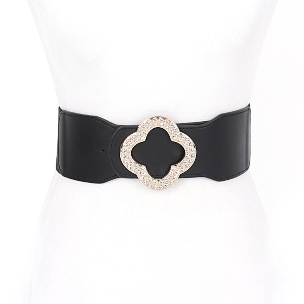 Plus Size Black Elastic Stretch Statement Belt wi… - image 1